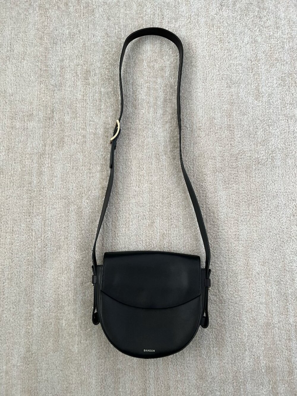 Skagen Lobelle Saddle Black Leather Crossbody Purse Bag